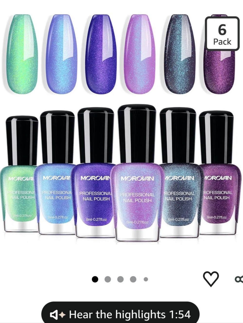 Chameleon Nail Polish Set: 6 Color Holographic Ombre Quick Dry